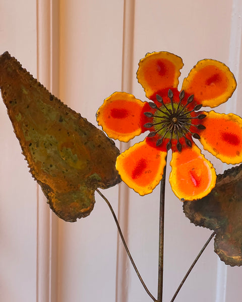 Vintage Curtis Jere orange enamel flower sculpture
