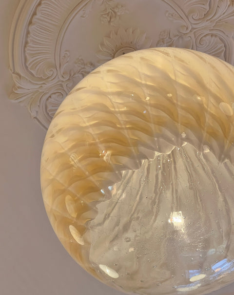 Large vintage golden/cream clear Murano ceiling lamp (D50)