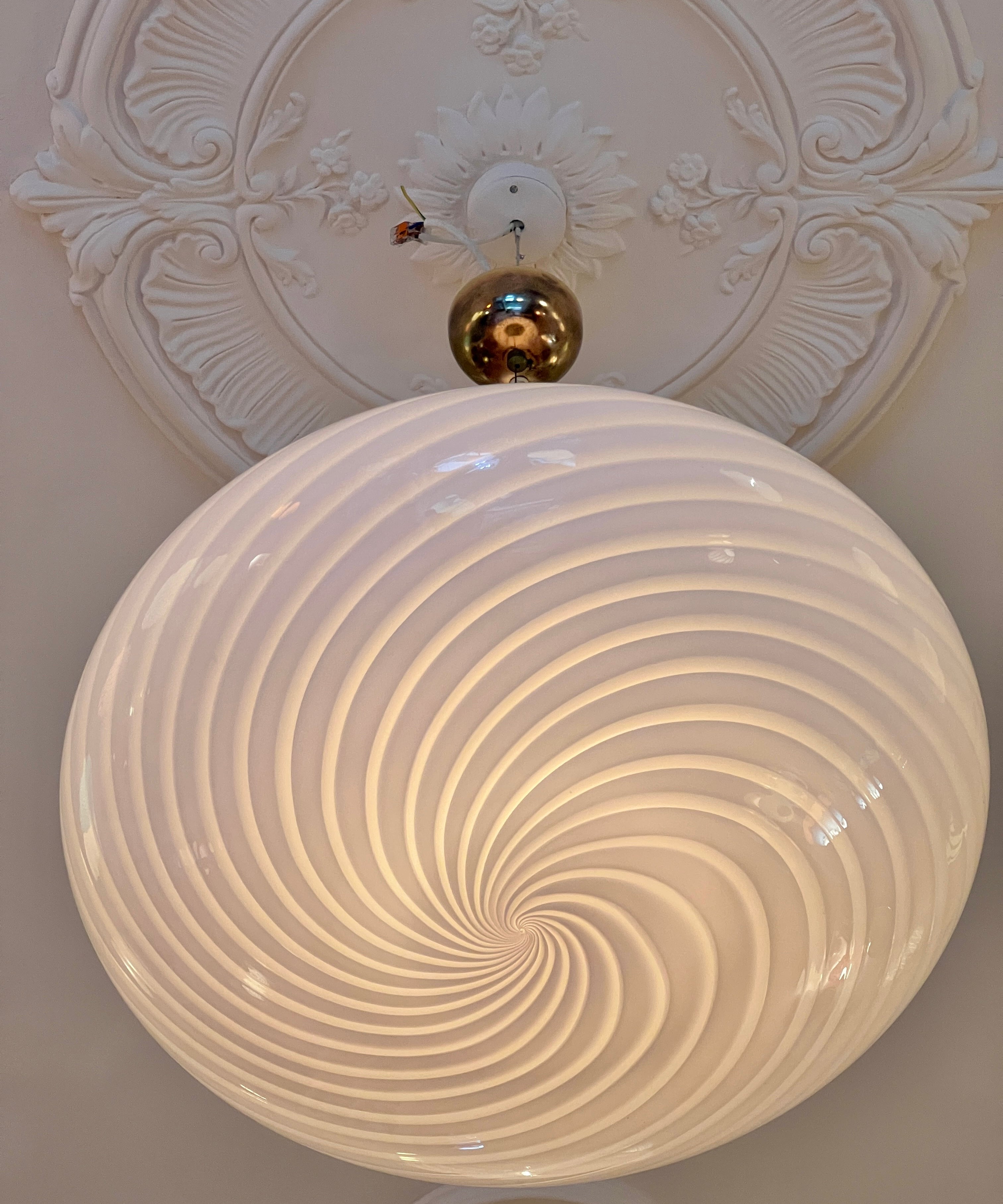 Large vintage oval light pink swirl Murano ceiling lamp (D48)