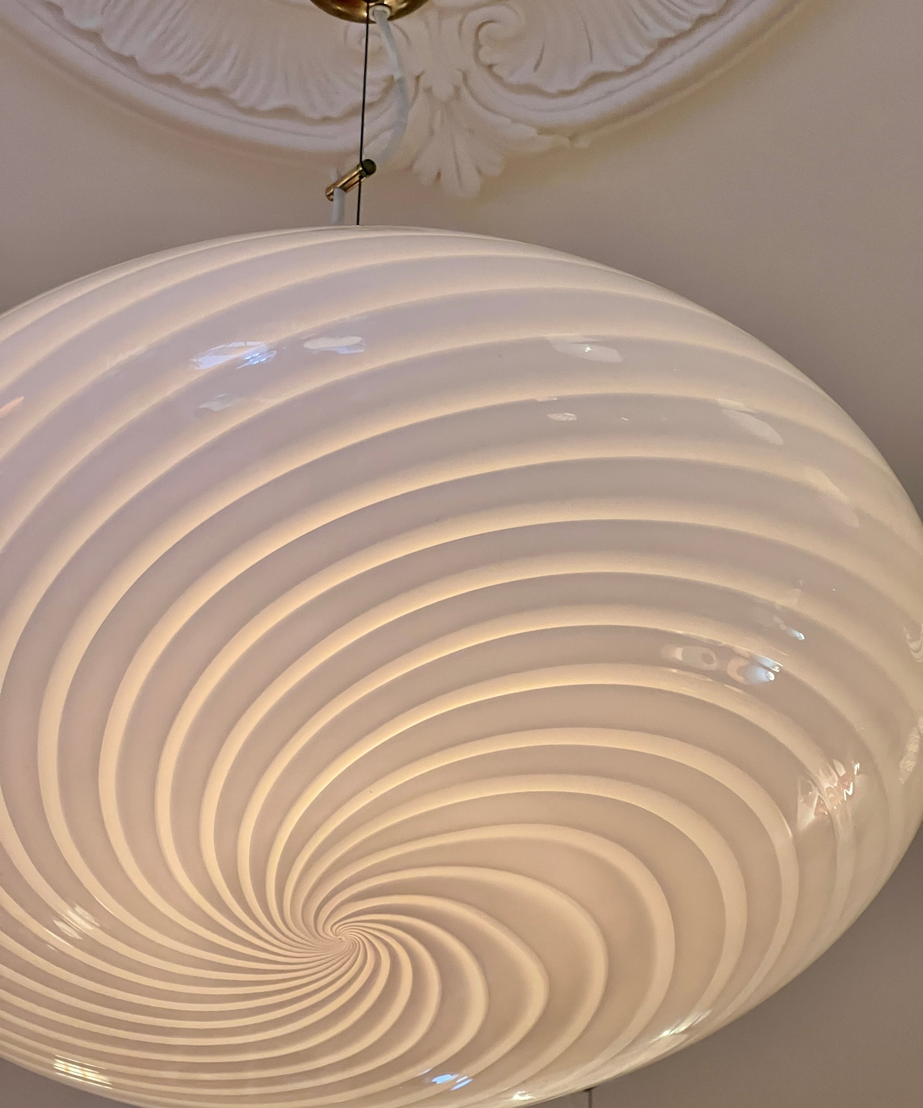 Large vintage oval light pink swirl Murano ceiling lamp (D48)