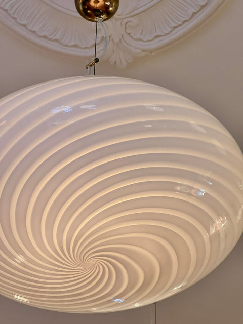 Large vintage oval light pink swirl Murano ceiling lamp (D48)