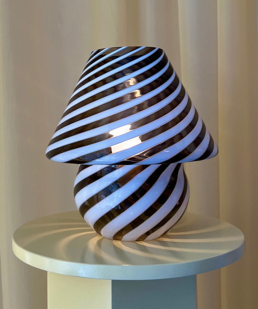 Mushroom table lamp - Black/white/transparent swirl