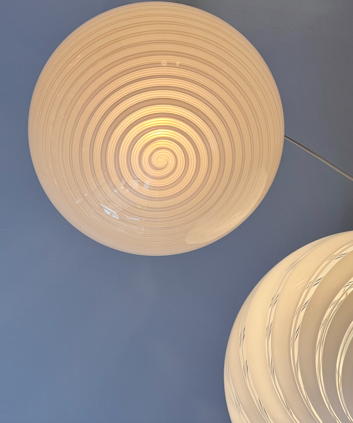 Vintage Murano oval white spiral ceiling lamp